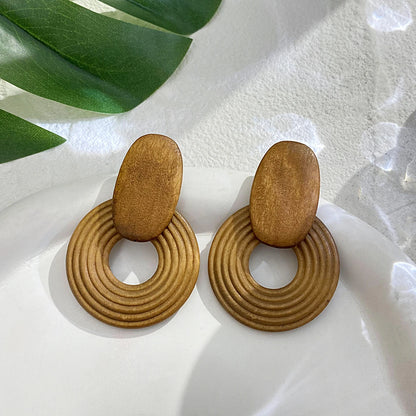Boucles d'oreilles rondes en bois ethniques