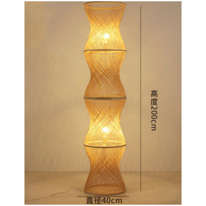 Lampadaire Bambou Tissé Main Rétro Chic
