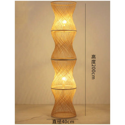 Lampadaire Bambou Tissé Main Rétro Chic