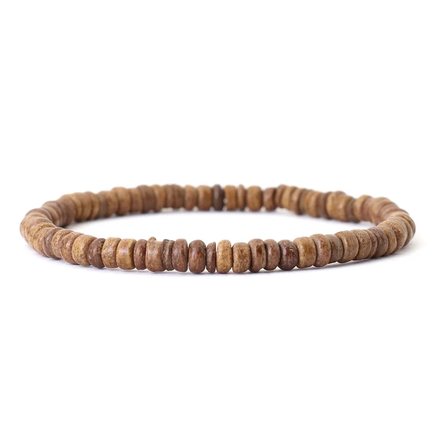 Bracelet homme en noix de coco naturelle et pierres d'énergie
