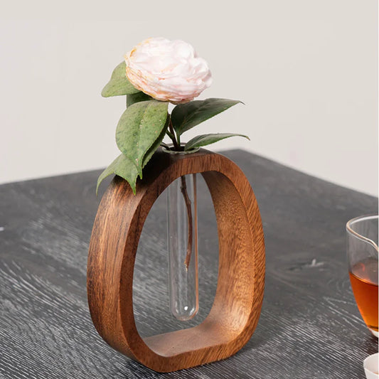 Mini vase en bois massif et verre