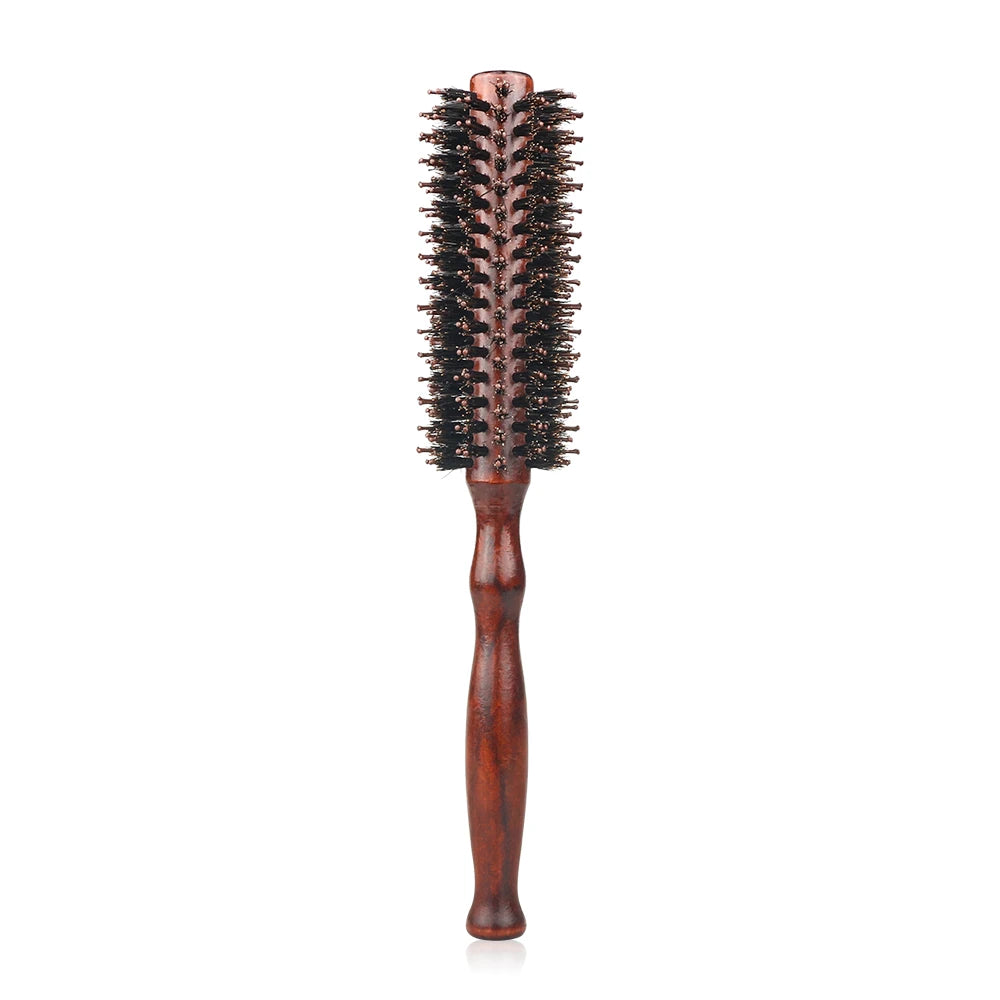Brosse à cheveux ronde en poils de sanglier et manche en bois