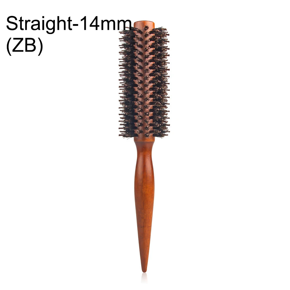 Brosse à cheveux ronde en poils de sanglier et manche en bois