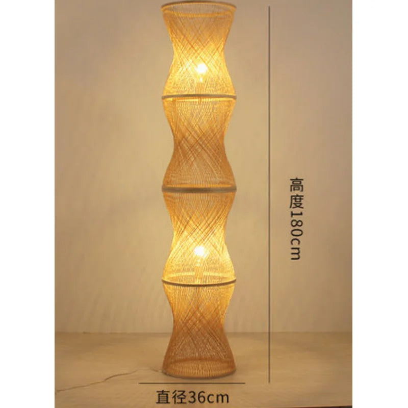 Lampadaire Bambou Tissé Main Rétro Chic