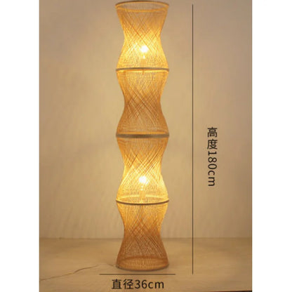 Lampadaire Bambou Tissé Main Rétro Chic