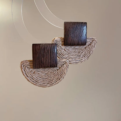 Boucles d'oreilles bohèmes en bois et raphia