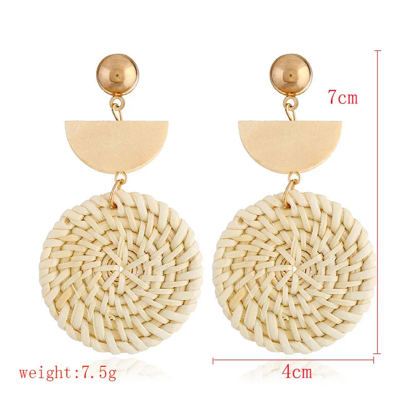 Boucles d'oreilles pendantes en bambou et rotin