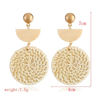Boucles d'oreilles pendantes en bambou et rotin