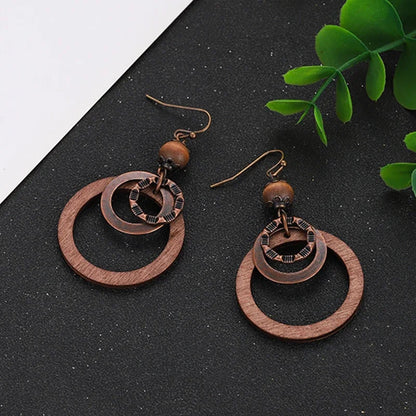Boucles d'oreilles ethniques en bois naturel