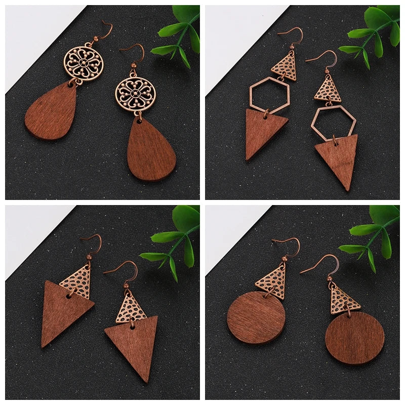 Boucles d'oreilles ethniques en bois naturel