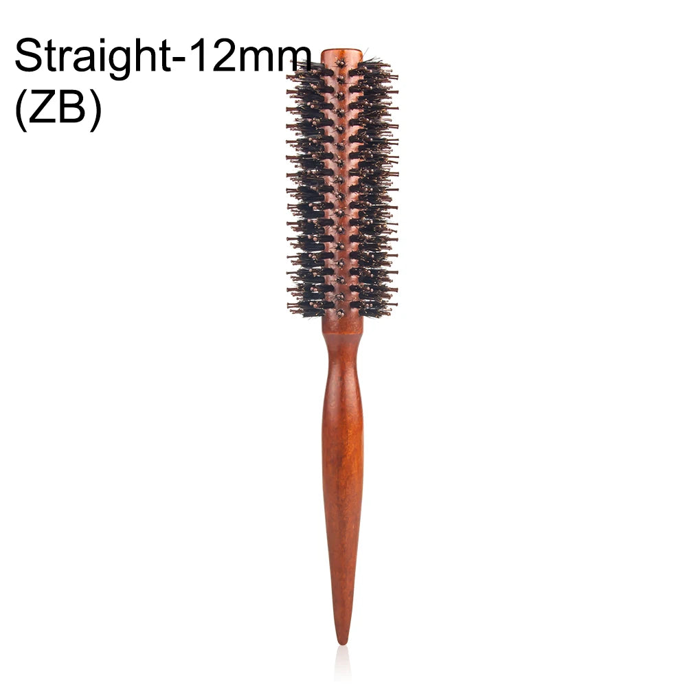 Brosse à cheveux ronde en poils de sanglier et manche en bois