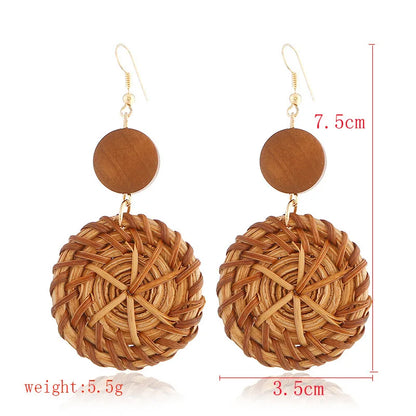 Boucles d'oreilles pendantes en bambou et rotin