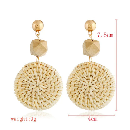 Boucles d'oreilles pendantes en bambou et rotin