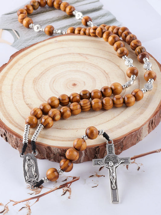 Collier long en bois naturel