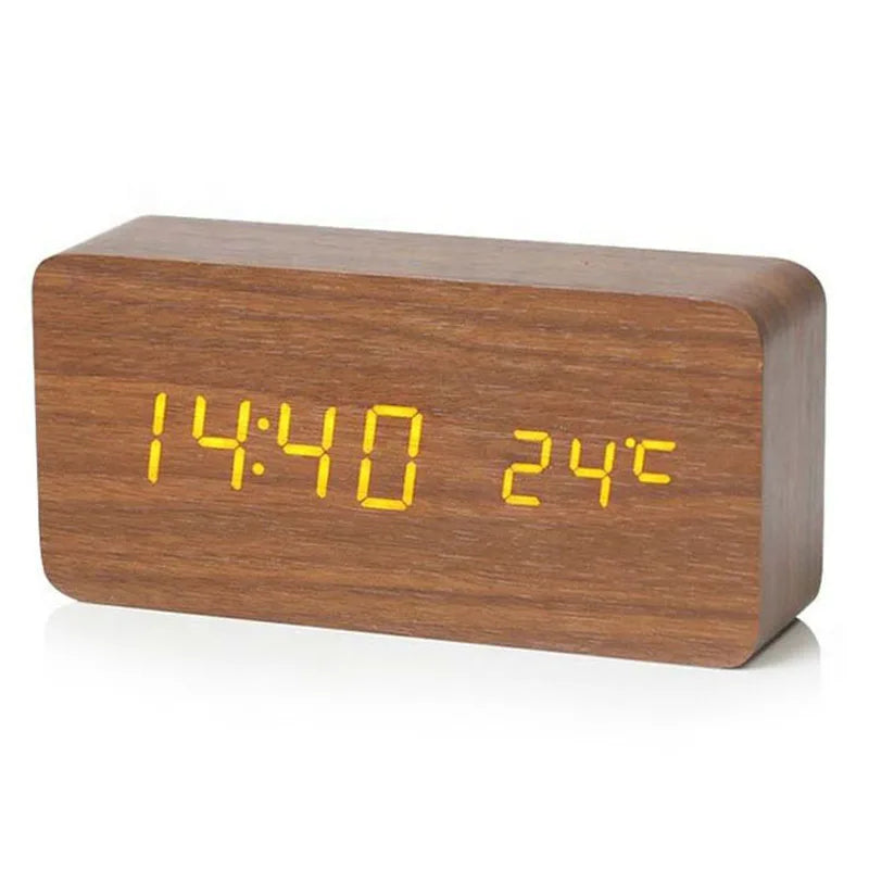 Réveil numérique bois LED