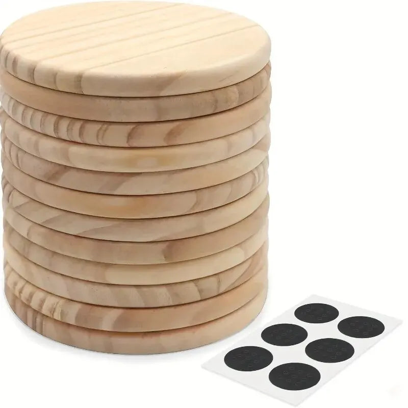 Lot de sous-verres ronds en bois naturel