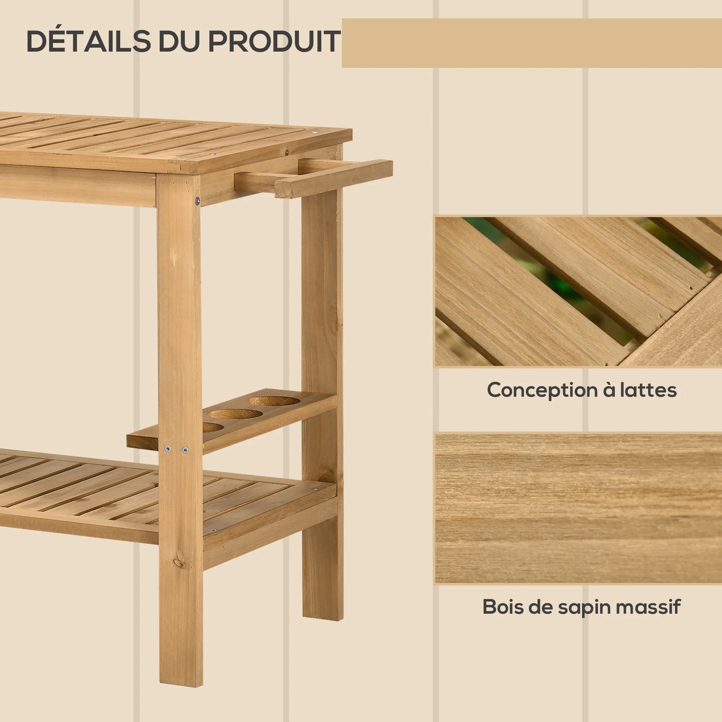 Desserte de jardin en bois massif