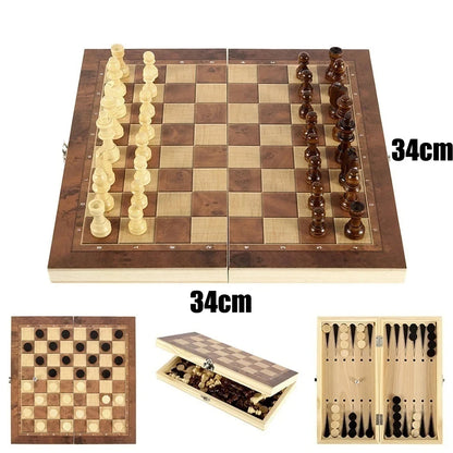 Jeux 3-en-1 Échecs, Dames et Backgammon en bois
