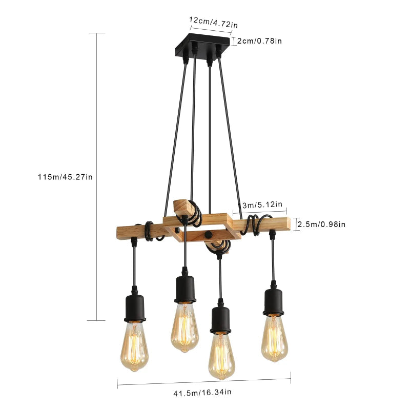 Suspension industrielle vintage en bois et métal noir