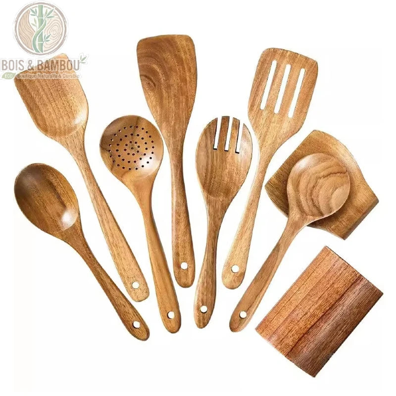 Set d'ustensiles de cuisine en bois de teck
