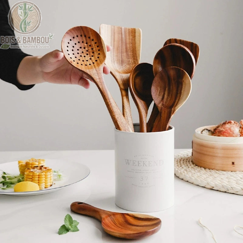 Set d'ustensiles de cuisine en bois de teck