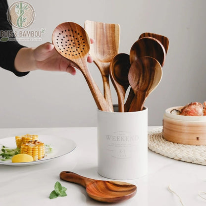 Set d'ustensiles de cuisine en bois de teck