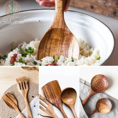 Set d'ustensiles de cuisine en bois de teck