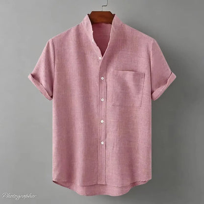 Chemise Homme en Fibre de Bambou, Unie Manches Courtes et Col Mandarin