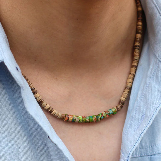 Collier en bois naturel pour homme