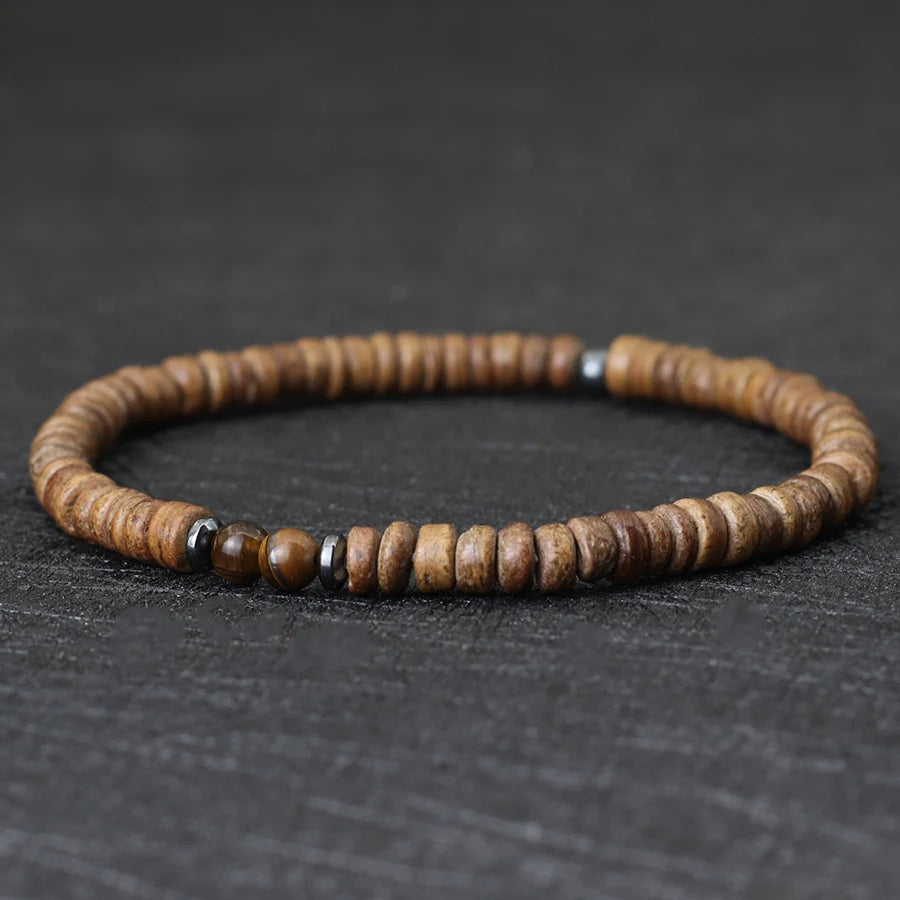 Bracelet homme en noix de coco naturelle et pierres d'énergie