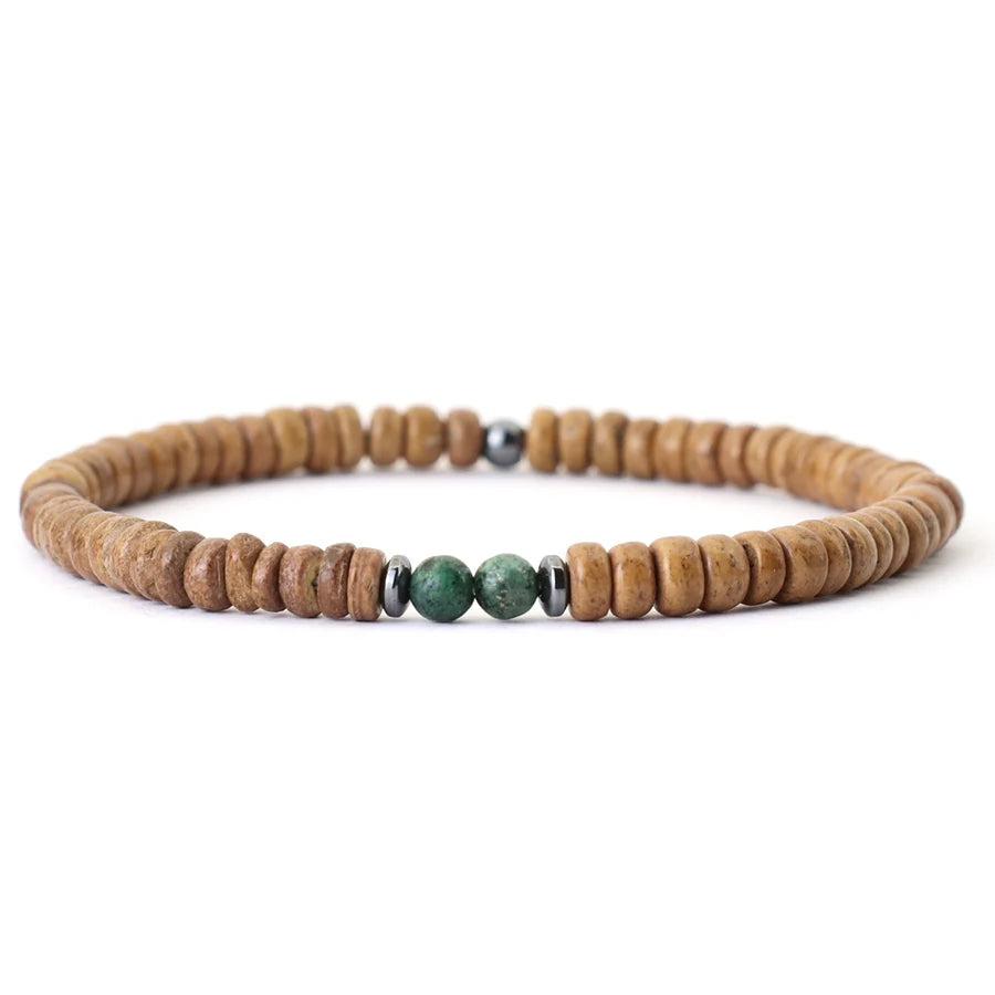 Bracelet en perles de coco et pierres naturelles