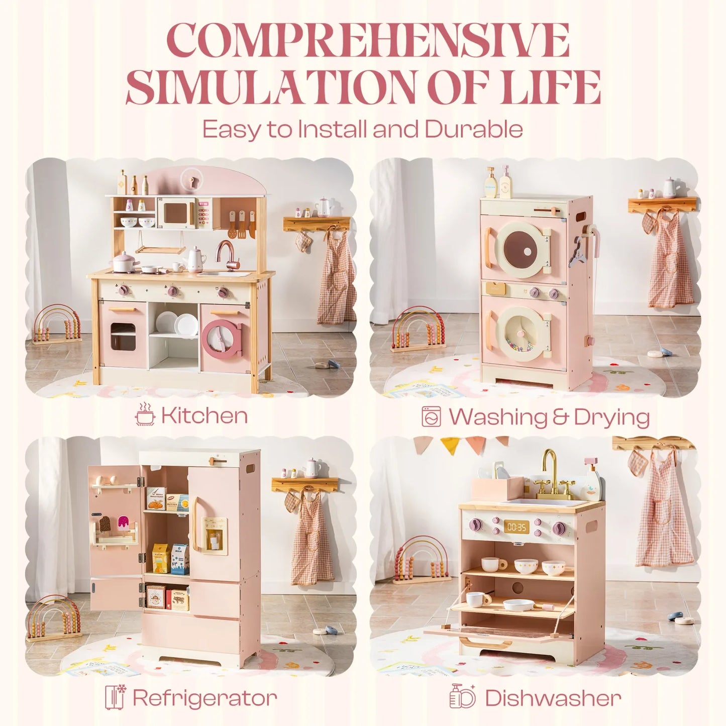 Cuisine d'angle intégrée en bois pour enfant
