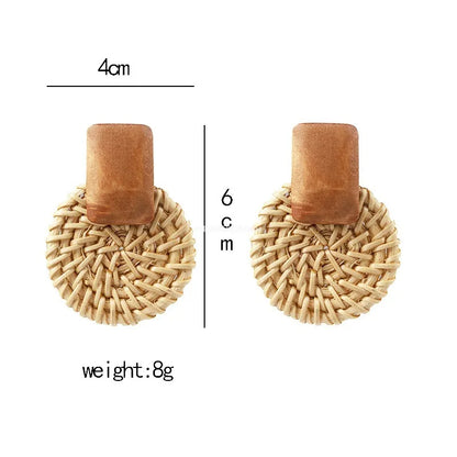 Boucles d'oreilles pendantes en rotin et bois
