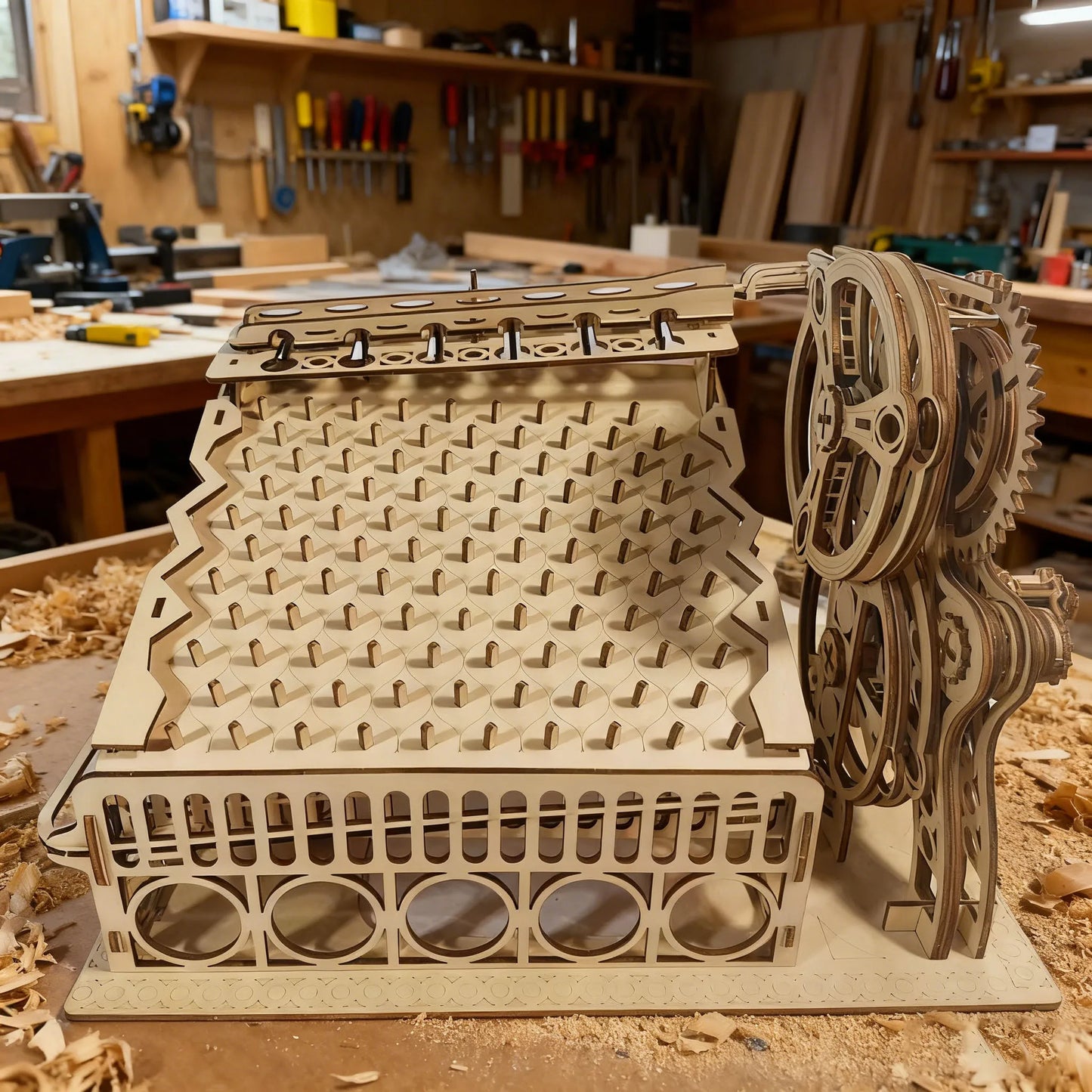 Maquette coulissante mécanique en bois