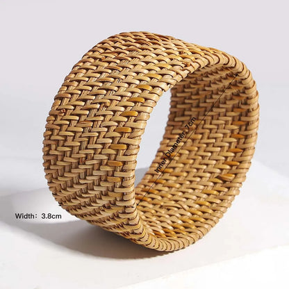 Bracelet large en bambou et rotin tressé