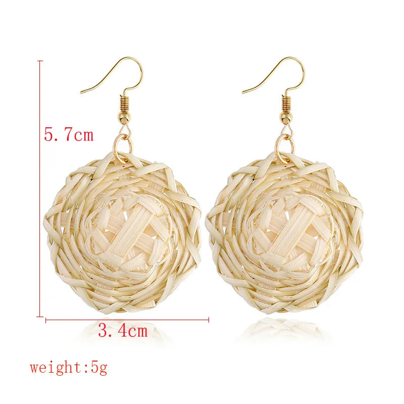 Boucles d'oreilles pendantes en bambou et rotin