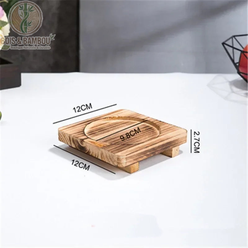 Socle en Bois pour Bol Coréen Support Dolsot Bibimbap 12 à 32 cm – modèle A 12 cm avec dimensions indiquées, socle bois carré pour petit bol Dolsot.