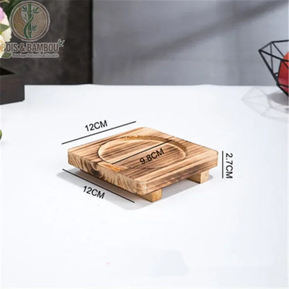 Socle en Bois pour Bol Coréen Support Dolsot Bibimbap 12 à 32 cm – modèle A 12 cm avec dimensions indiquées, socle bois carré pour petit bol Dolsot.