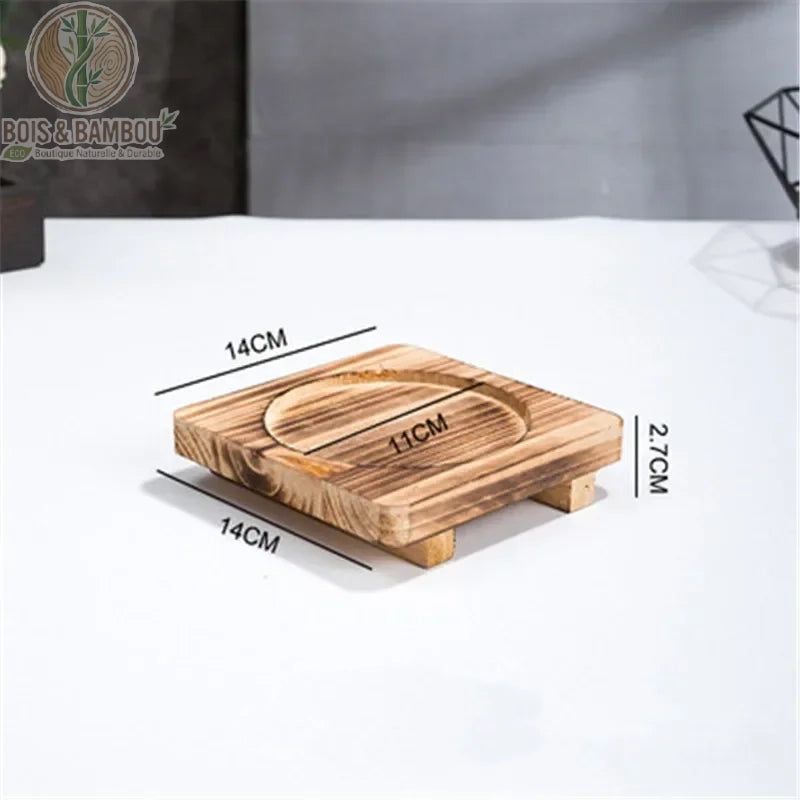 Socle en Bois pour Bol Coréen Support Dolsot Bibimbap 12 à 32 cm – modèle A 14 cm vue de dessus, grain bois naturel, protection thermique haute performance.