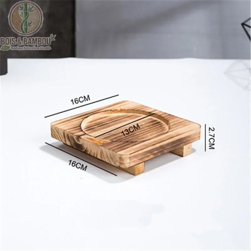 Socle en Bois pour Bol Coréen Support Dolsot Bibimbap 12 à 32 cm – modèle A 16 cm avec dimensions, socle bois massif résistant céramique et pierre volcanique.
