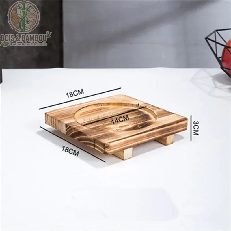 Socle en Bois pour Bol Coréen Support Dolsot Bibimbap 12 à 32 cm – modèle A 18 cm, design fonctionnel carré stable, transport sécurisé des plats chauds.