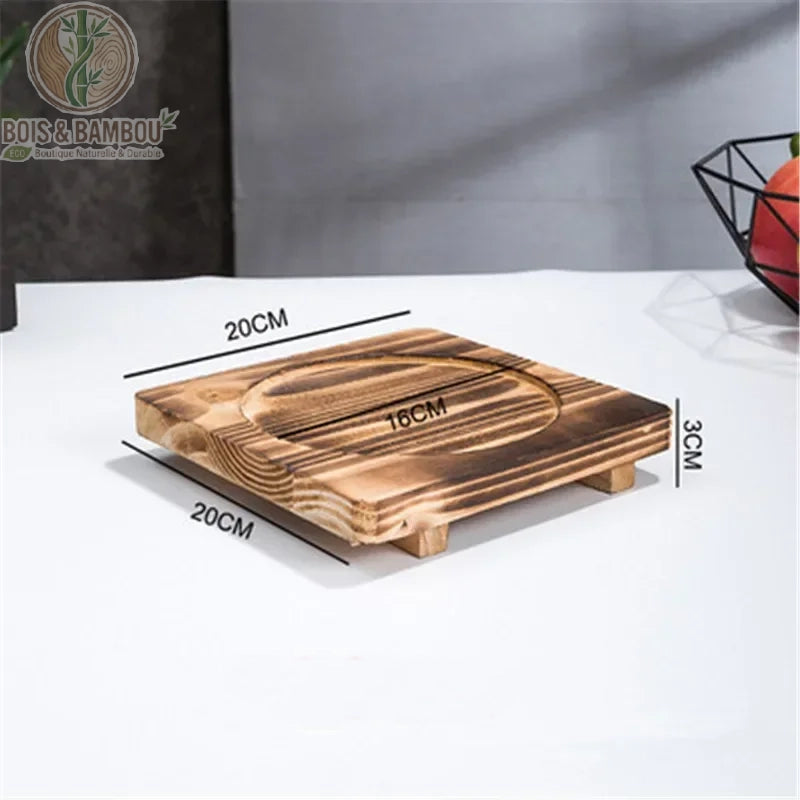 Socle en Bois pour Bol Coréen Support Dolsot Bibimbap 12 à 32 cm – modèle A 20 cm, design fonctionnel carré stable, transport sécurisé des plats chauds.