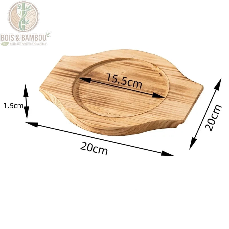 Socle en Bois pour Bol Coréen Support Dolsot Bibimbap 12 à 32 cm – modèle B 20 cm vue de face, finition naturelle non traitée, dimensions précises.
