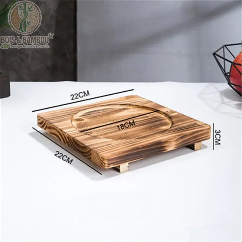 Socle en Bois pour Bol Coréen Support Dolsot Bibimbap 12 à 32 cm – modèle A 22 cm, design fonctionnel carré stable, transport sécurisé des plats chauds.