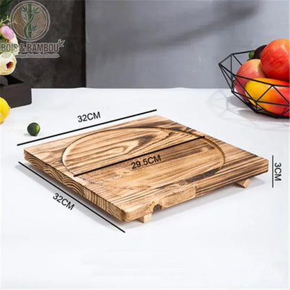 Socle en Bois pour Bol Coréen Support Dolsot Bibimbap 12 à 32 cm – modèle A 32 cm, design fonctionnel carré stable, transport sécurisé des plats chauds.
