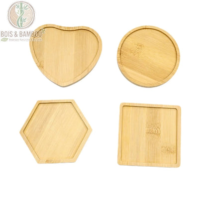 Sous verres bambou geometriques packshot, set de 4 formes rond hexagone carre, Bois et Bambou Eco