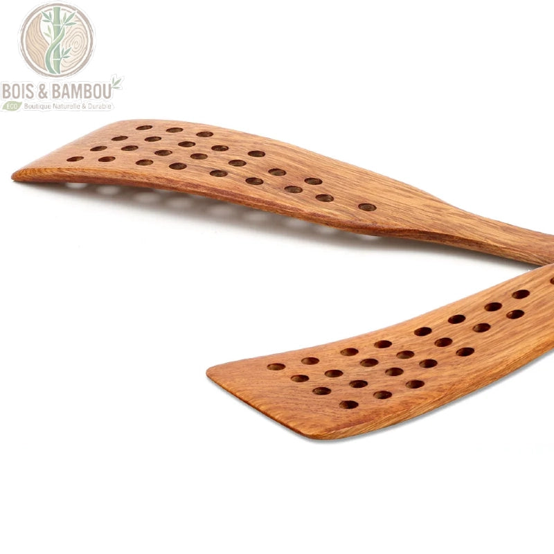 Spatule bois 24 trous vues multiples lame courbee 32 cm en bois naturel, Bois et Bambou Eco