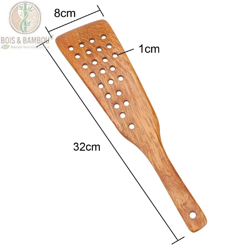 Spatule bois 24 trous dimensions 32 cm de long 8 cm de large 1 cm epaisseur, Bois et Bambou Eco