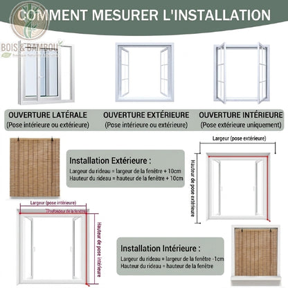 Store enrouleur bambou naturel artisanal guide mesure installation intérieure extérieure