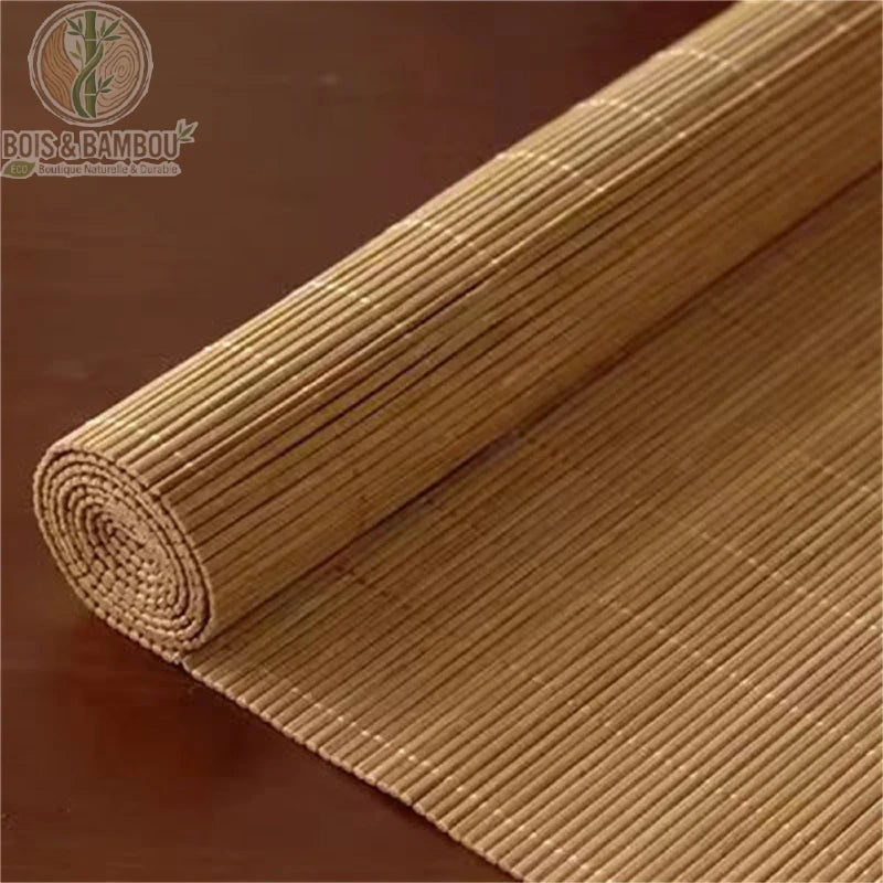 Store enrouleur bambou naturel roulé 50 x 100 cm bambou clair dense vue côté